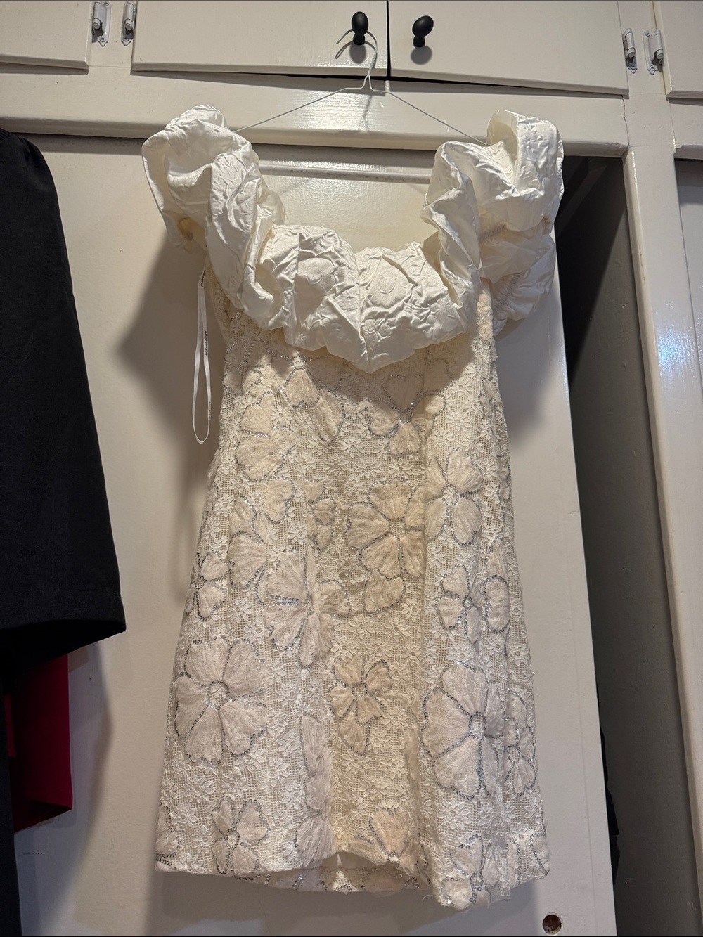 For Love & Lemons Ivory Floral Lace Strapless Mini Dress